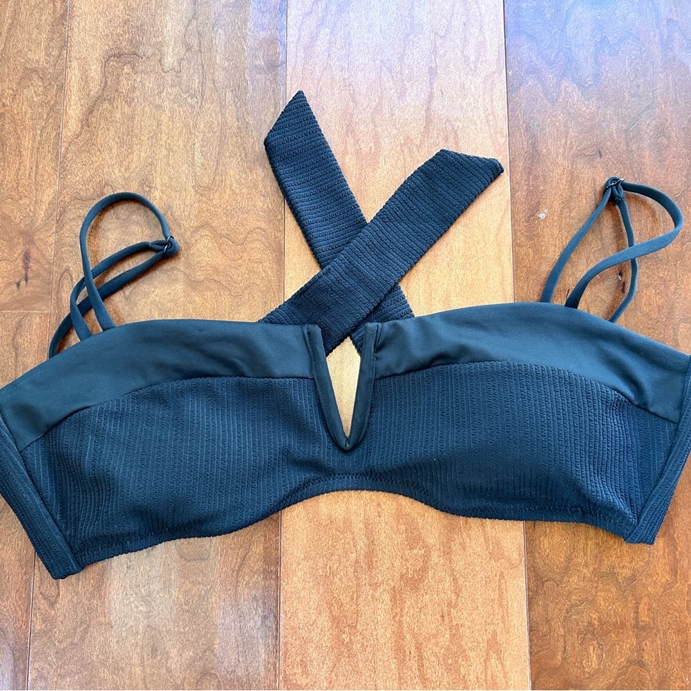 Sanctuary Seamed V-Neck Bralette Swimsuit, Bikini Top, Black, Size L